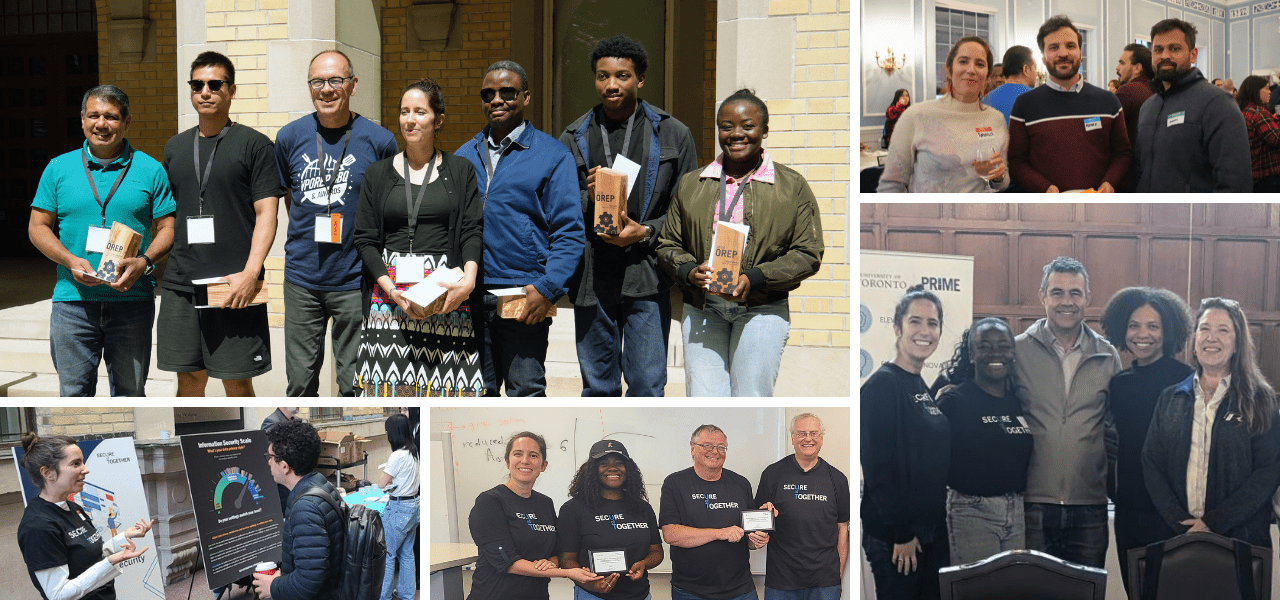 Collage of Raphaelle participating in various events with her colleagues.