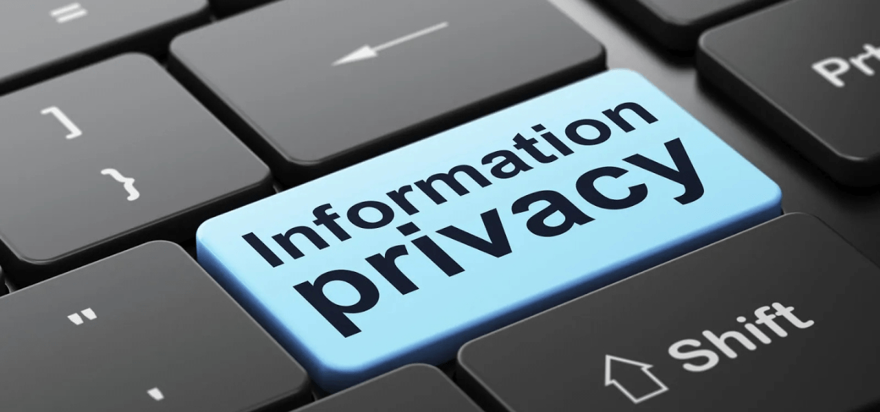 Highlighted key on a keyboard with the label, "Information privacy"